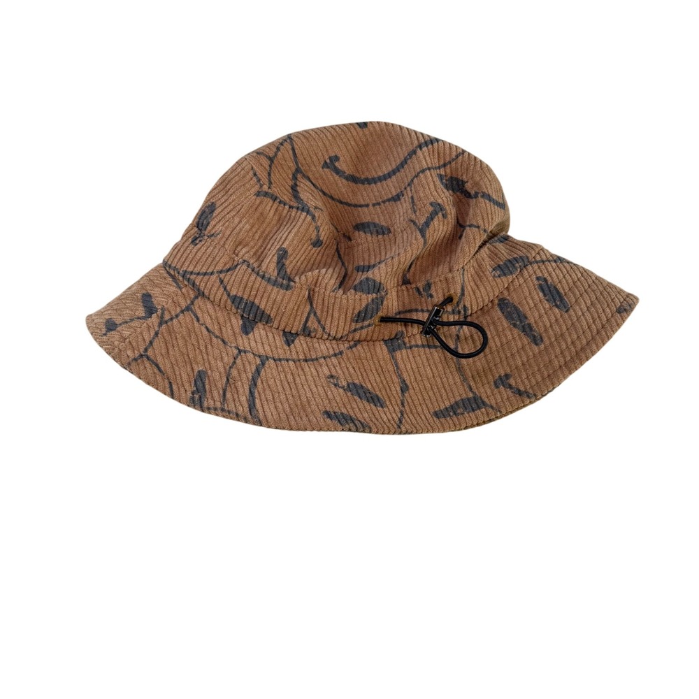Kids Brown Corduroy Smiley Face Bucket Hat Adjustable Toggle Size‎ S